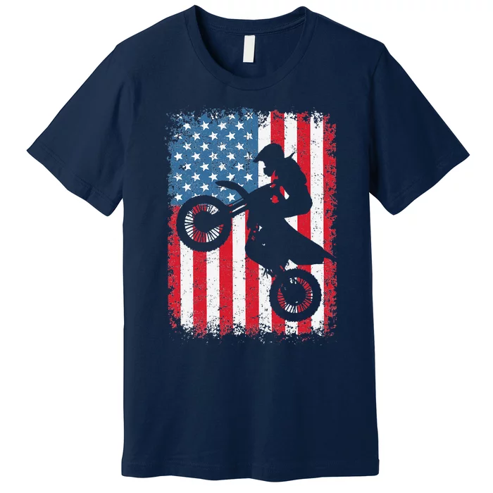 Dirt Bike American Flag Motocross Biker 4th Of July Premium T-Shirt