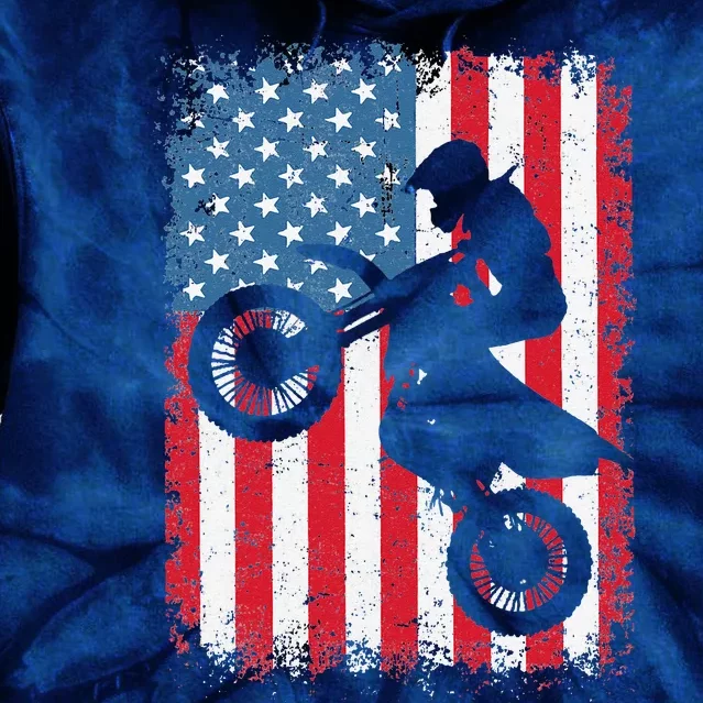 Dirt Bike American Flag Motocross Biker 4th Of July Tie Dye Hoodie