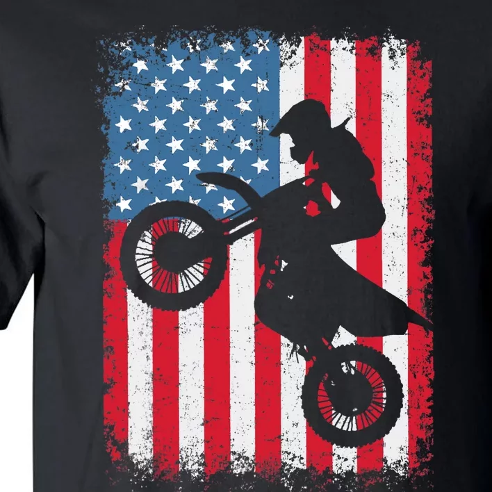 Dirt Bike American Flag Motocross Biker Tall T-Shirt