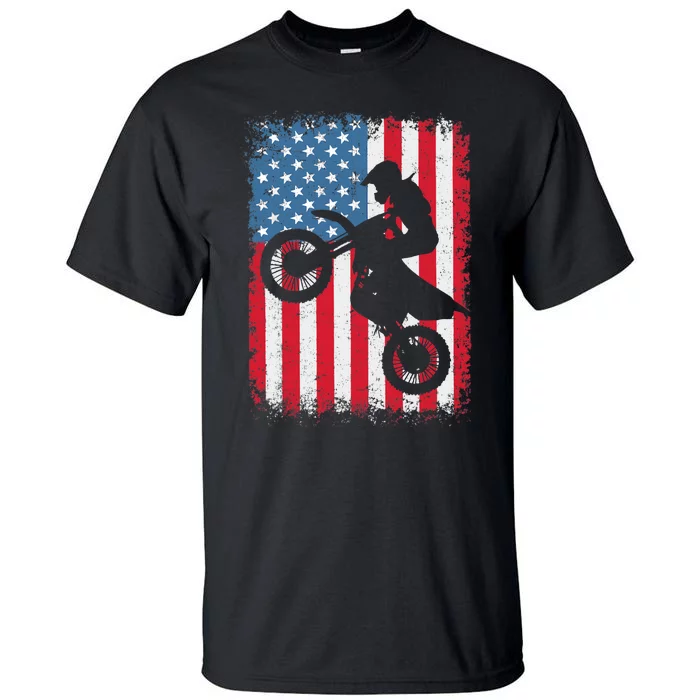 Dirt Bike American Flag Motocross Biker Tall T-Shirt