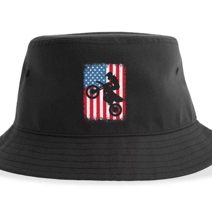 Dirt Bike American Flag Motocross Biker Sustainable Bucket Hat