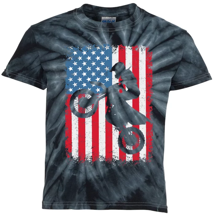 Dirt Bike American Flag Motocross Biker Kids Tie-Dye T-Shirt