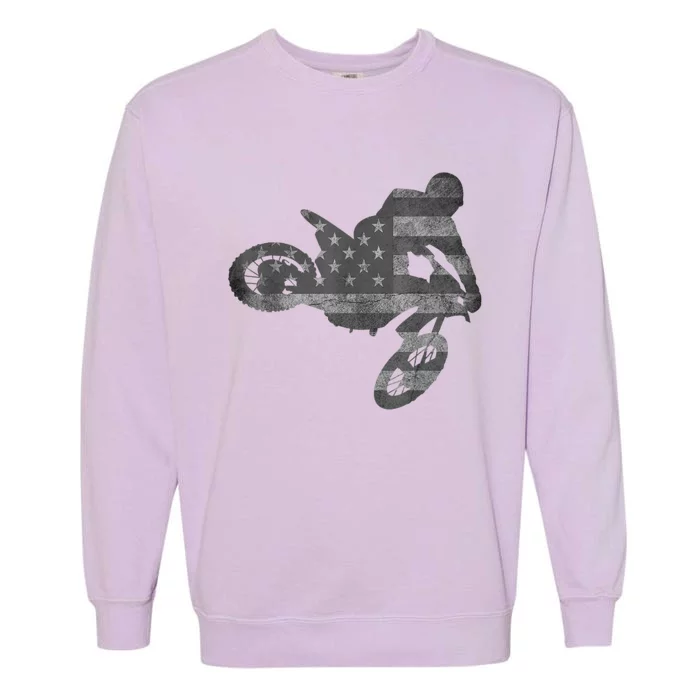 Dirt Bike American Flag Motocross Enduro Garment-Dyed Sweatshirt