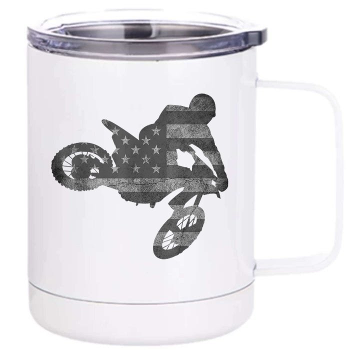 Dirt Bike American Flag Motocross Enduro Front & Back 12oz Stainless Steel Tumbler Cup