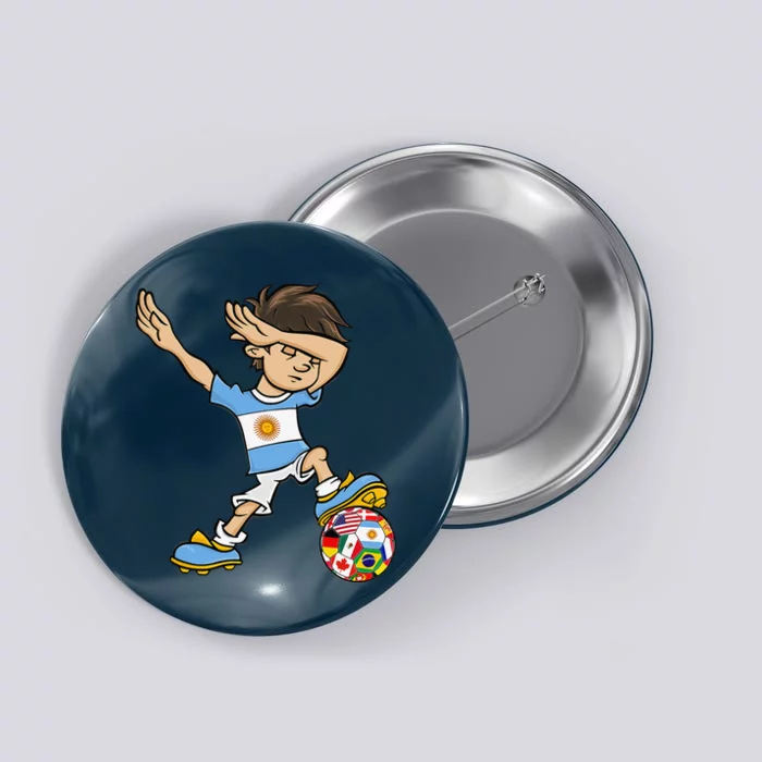 Dabbing Boy Argentina Soccer Jersey National Flag Button