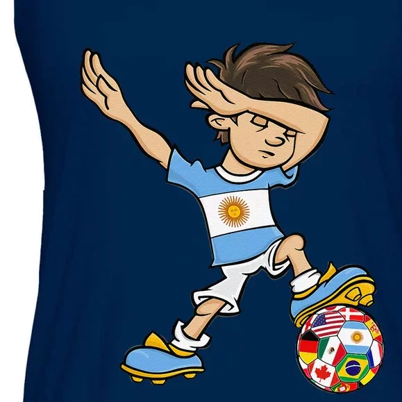 Dabbing Boy Argentina Soccer Jersey National Flag Ladies Essential Flowy Tank