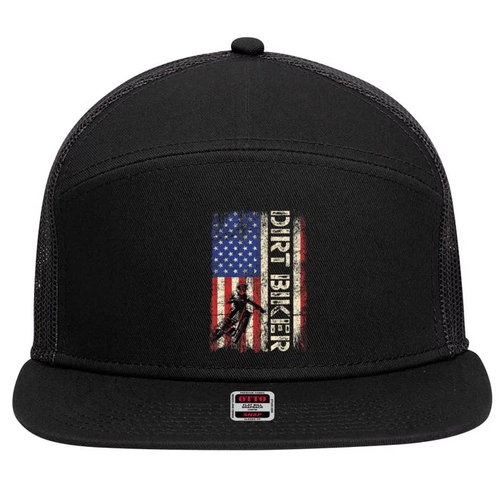 Dirt Bike American USA Flag Motocross Biker 4th of July 7 Panel Mesh Trucker Snapback Hat