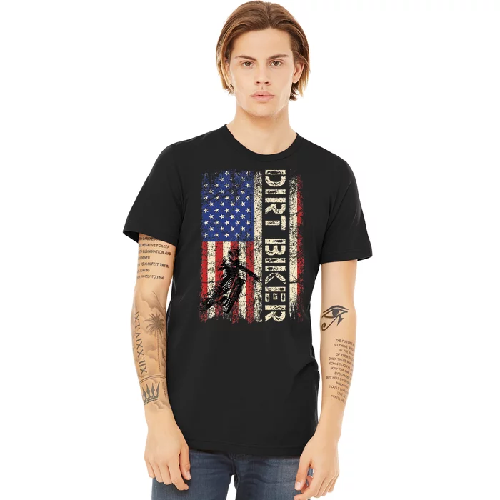 Dirt Bike American USA Flag Motocross Biker 4th of July Premium T-Shirt