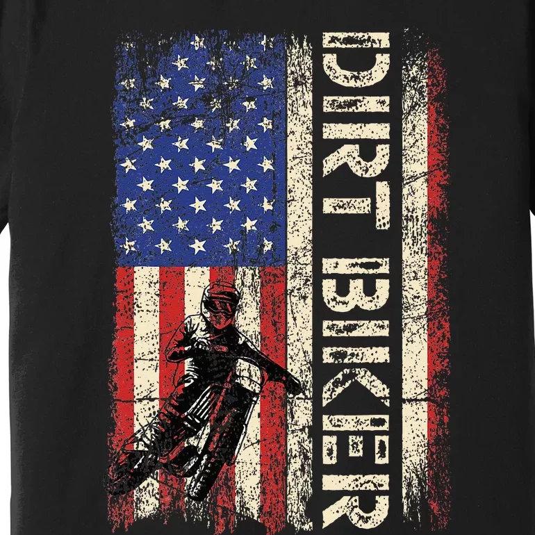 Dirt Bike American USA Flag Motocross Biker 4th of July Premium T-Shirt