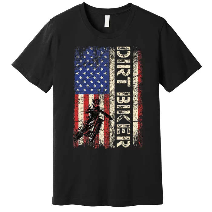 Dirt Bike American USA Flag Motocross Biker 4th of July Premium T-Shirt