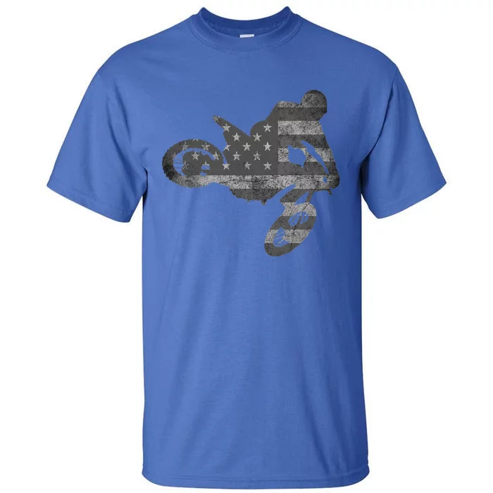 Dirt Bike American Flag Motocross Enduro Tall T-Shirt