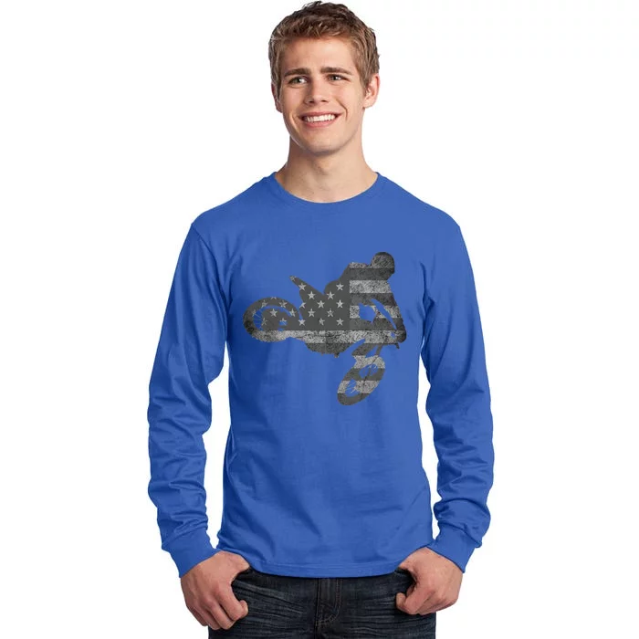 Dirt Bike American Flag Motocross Enduro Tall Long Sleeve T-Shirt