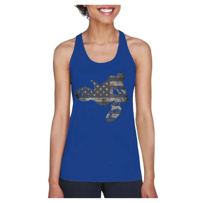 Dirt Bike American Flag Motocross Enduro Women's Racerback Tank