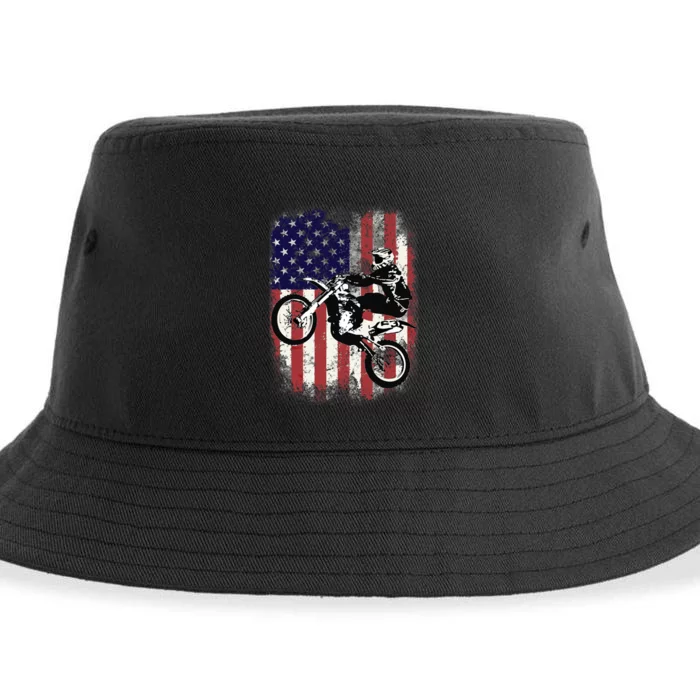 Dirt Bike American Flag Motocross Biker 4th Of July Sustainable Bucket Hat