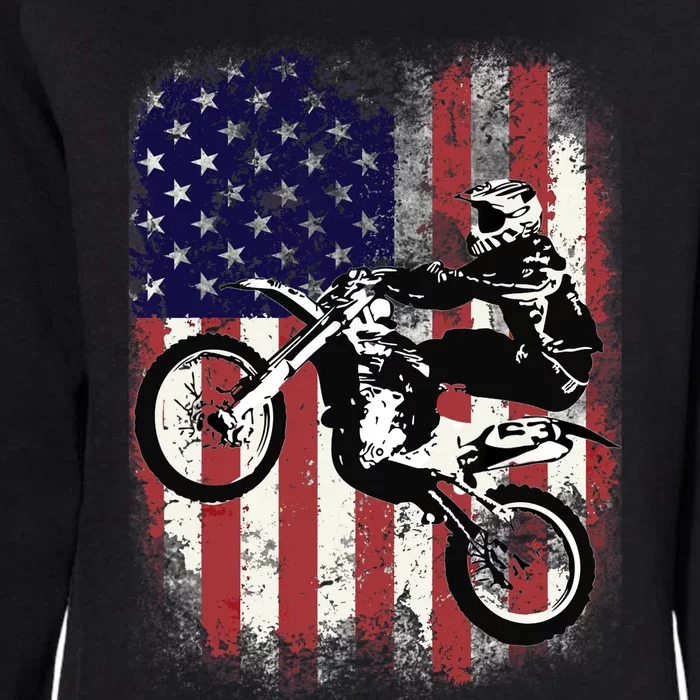 Dirt Bike American Flag Motocross Biker 4th Of July Womens California Wash Sweatshirt