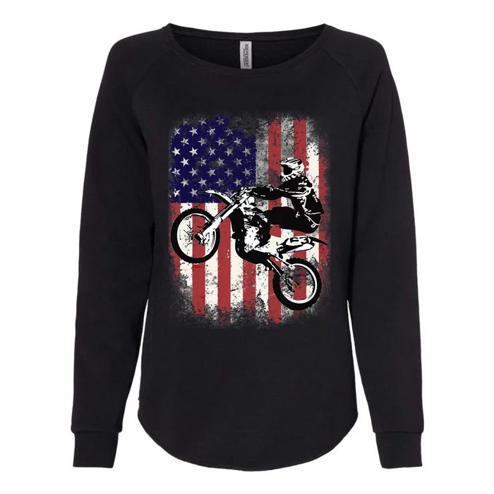 Dirt Bike American Flag Motocross Biker 4th Of July Womens California Wash Sweatshirt