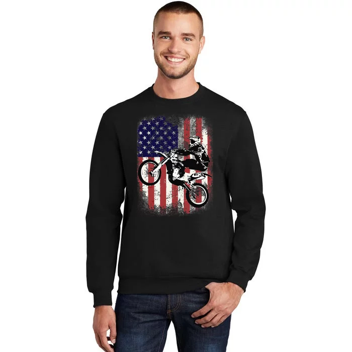 Dirt Bike American Flag Motocross Biker 4th Of July Tall Sweatshirt