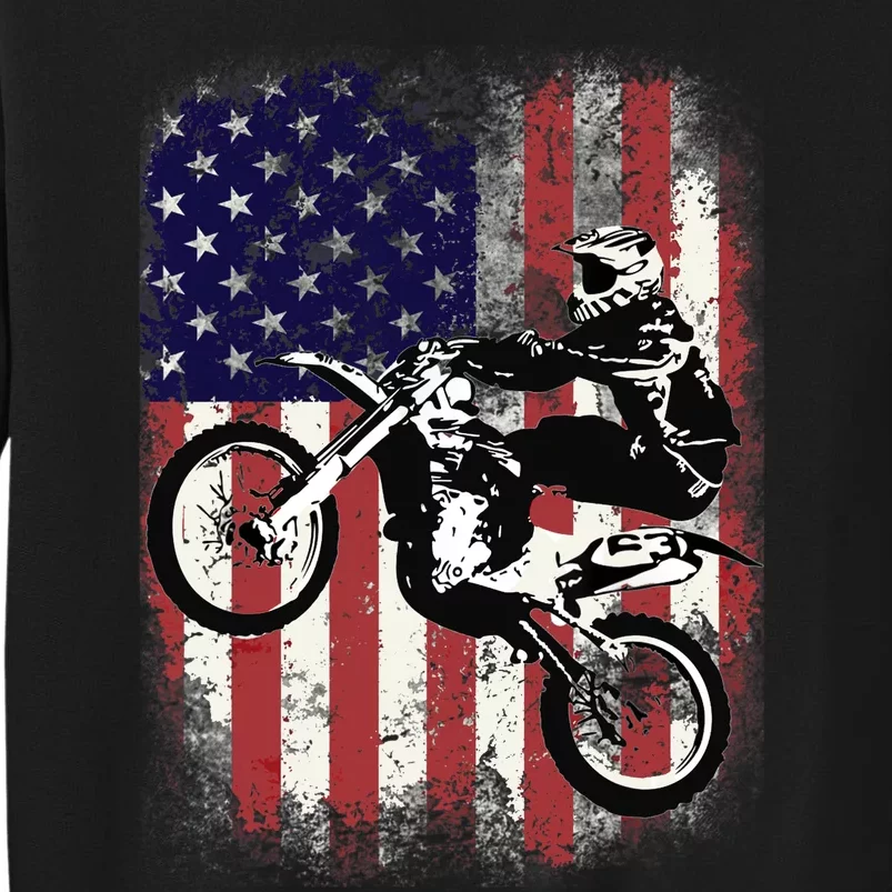 Dirt Bike American Flag Motocross Biker 4th Of July Tall Sweatshirt