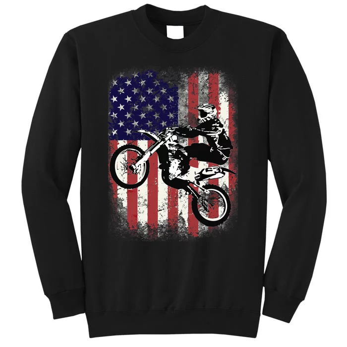 Dirt Bike American Flag Motocross Biker 4th Of July Tall Sweatshirt