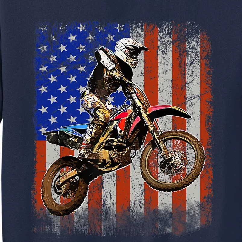 Dirt Bike American Flag Motocross Biker 4th Of July Mens Tall Sweatshirt