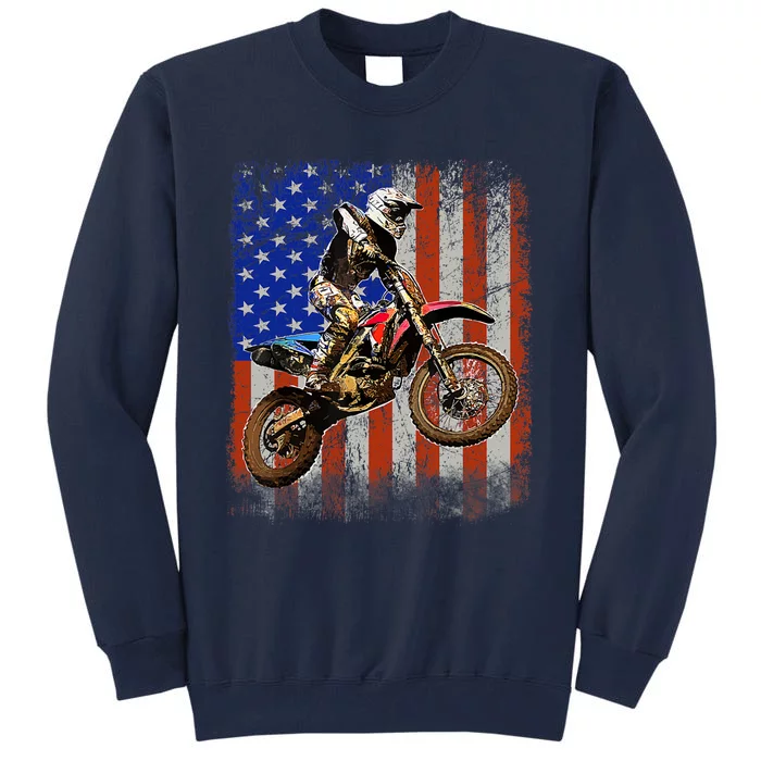 Dirt Bike American Flag Motocross Biker 4th Of July Mens Tall Sweatshirt