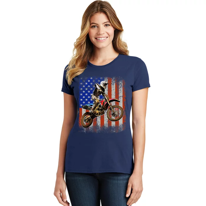 Dirt Bike American Flag Motocross Biker 4th Of July Mens Women's T-Shirt