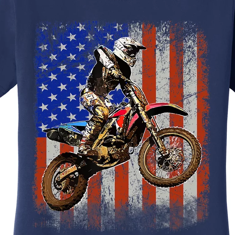 Dirt Bike American Flag Motocross Biker 4th Of July Mens Women's T-Shirt