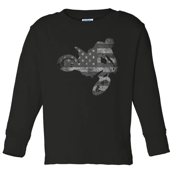 Dirt Bike American Flag Motocross Enduro Toddler Long Sleeve Shirt