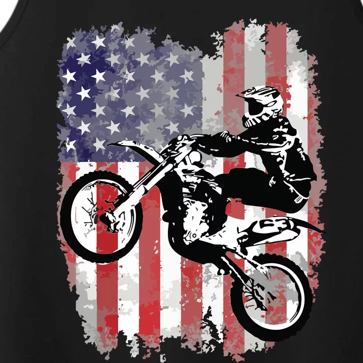 Dirt Bike American Flag Motocross Biker 4th Of July Performance Tank