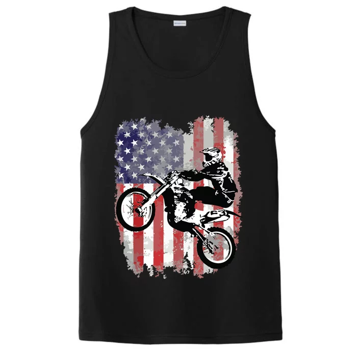 Dirt Bike American Flag Motocross Biker 4th Of July Performance Tank