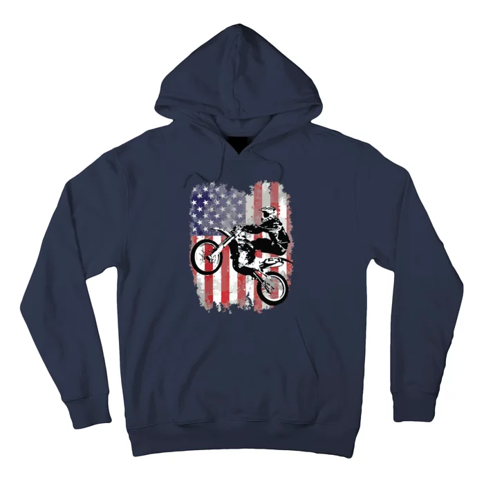 Dirt Bike American Flag Motocross Biker 4th Of July Hoodie