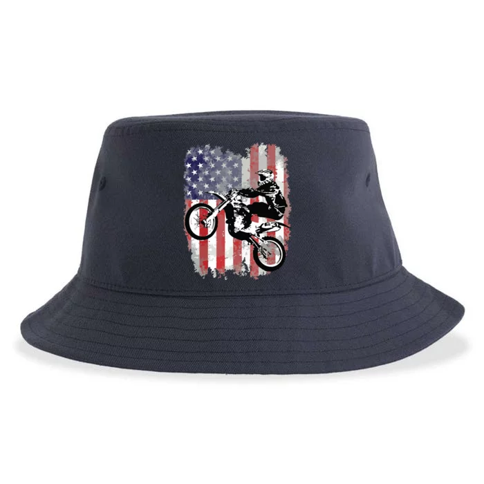 Dirt Bike American Flag Motocross Biker 4th Of July Sustainable Bucket Hat