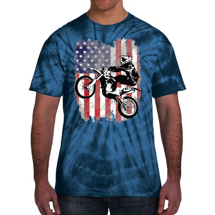 Dirt Bike American Flag Motocross Biker 4th Of July Tie-Dye T-Shirt