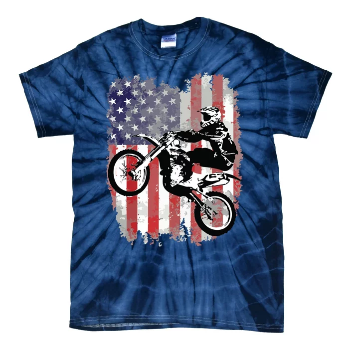 Dirt Bike American Flag Motocross Biker 4th Of July Tie-Dye T-Shirt