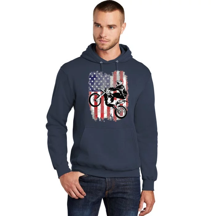 Dirt Bike American Flag Motocross Biker 4th Of July Tall Hoodie