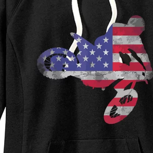 Dirt Bike American Flag Motocross Women's Fleece Hoodie