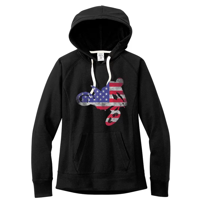 Dirt Bike American Flag Motocross Women's Fleece Hoodie