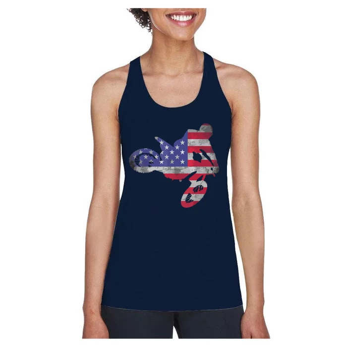 Dirt Bike American Flag Motocross Women's Racerback Tank