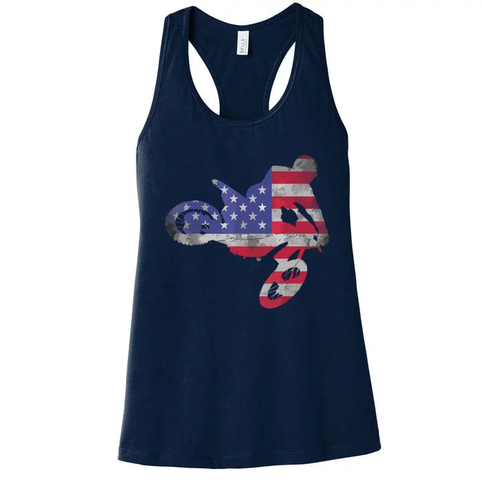 Dirt Bike American Flag Motocross Women's Racerback Tank