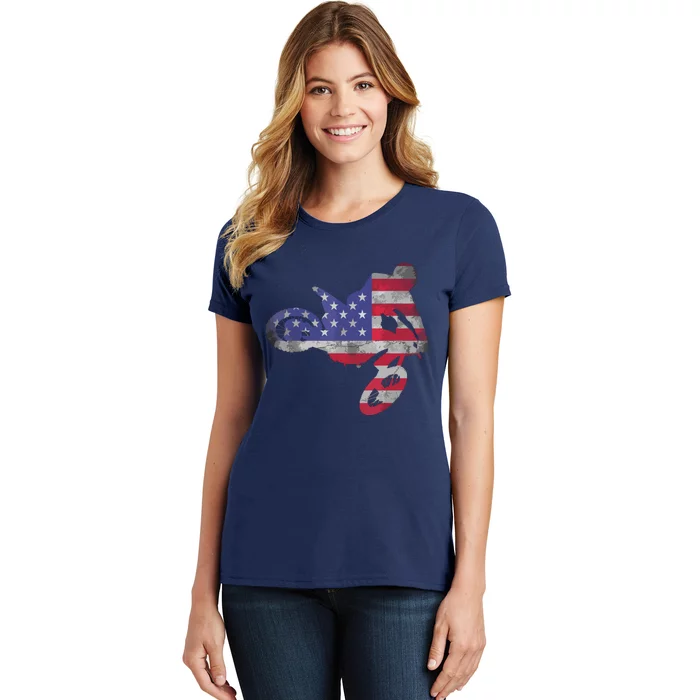 Dirt Bike American Flag Motocross Women's T-Shirt