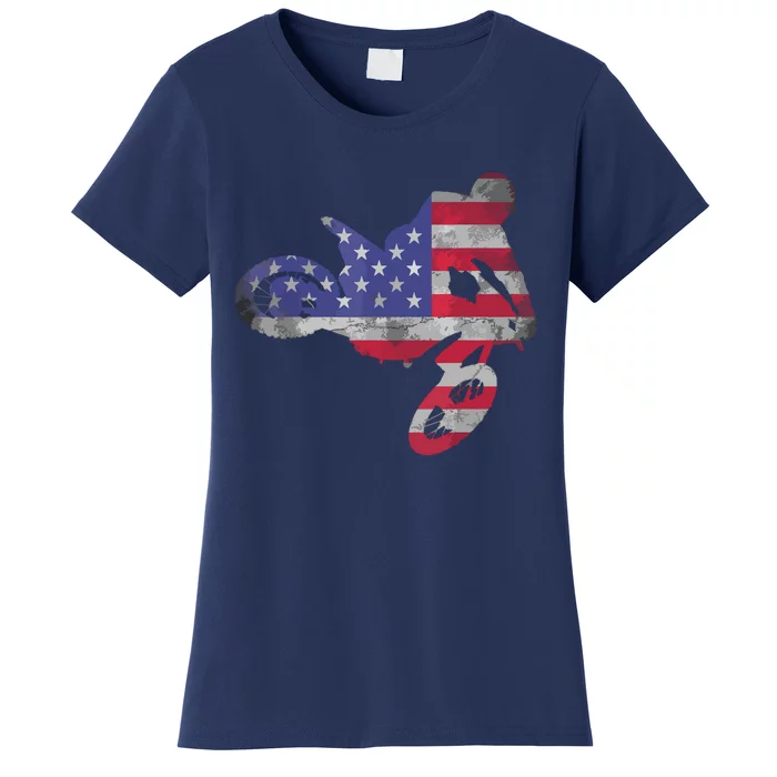 Dirt Bike American Flag Motocross Women's T-Shirt