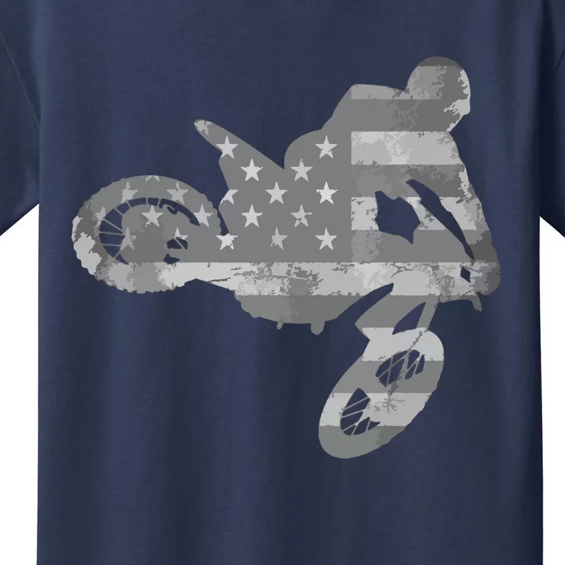 Dirt Bike American Flag Motocross Kids T-Shirt