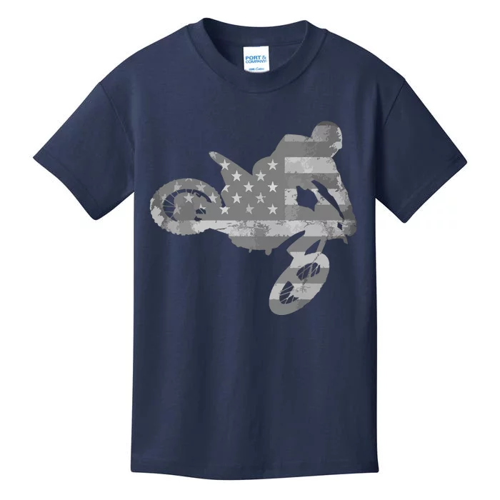 Dirt Bike American Flag Motocross Kids T-Shirt