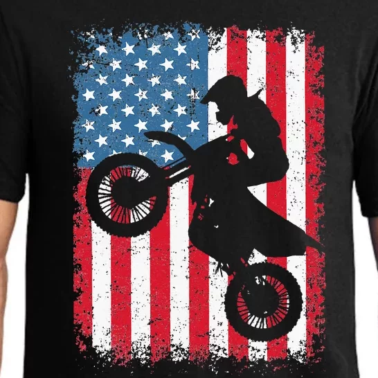 Dirt Bike American Flag Motocross Biker 4th Of July Men Pajama Set