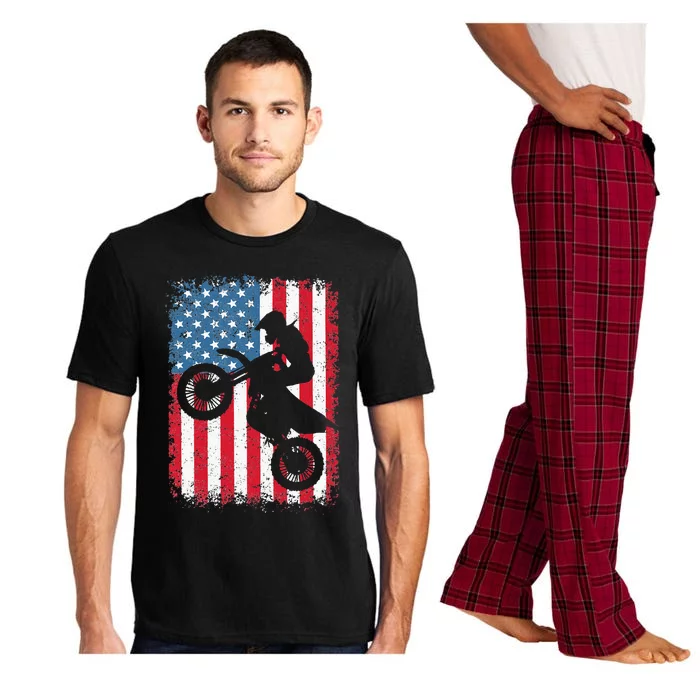 Dirt Bike American Flag Motocross Biker 4th Of July Men Pajama Set