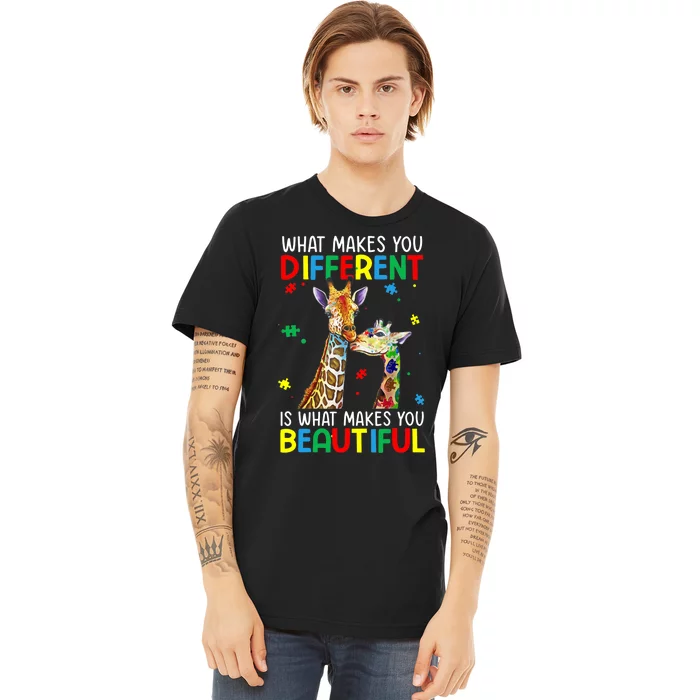 Different Beautiful Autism Awareness Puzzle Piece Giraffe Premium T-Shirt