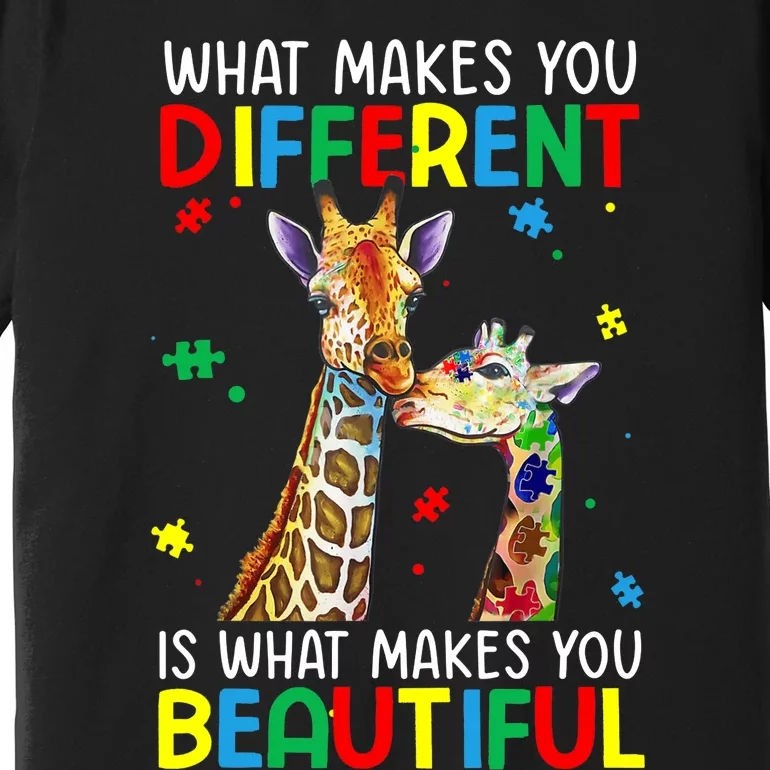 Different Beautiful Autism Awareness Puzzle Piece Giraffe Premium T-Shirt