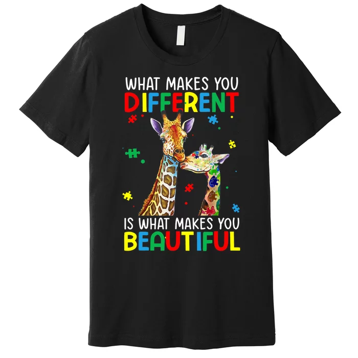 Different Beautiful Autism Awareness Puzzle Piece Giraffe Premium T-Shirt