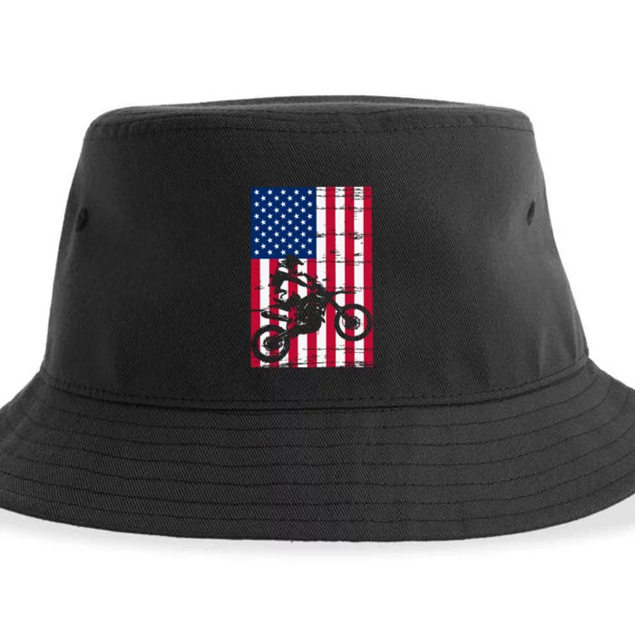 Dirt Bike American Flag 4th Of July Sustainable Bucket Hat