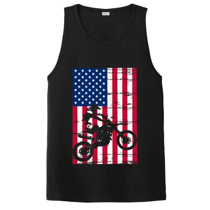 Dirt Bike American Flag 4th Of July Performance Tank